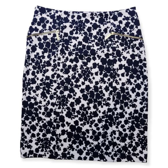 Michael Kors Black & White Floral Print Midi Pencil Skirt Size 8 - Picture 1 of 7